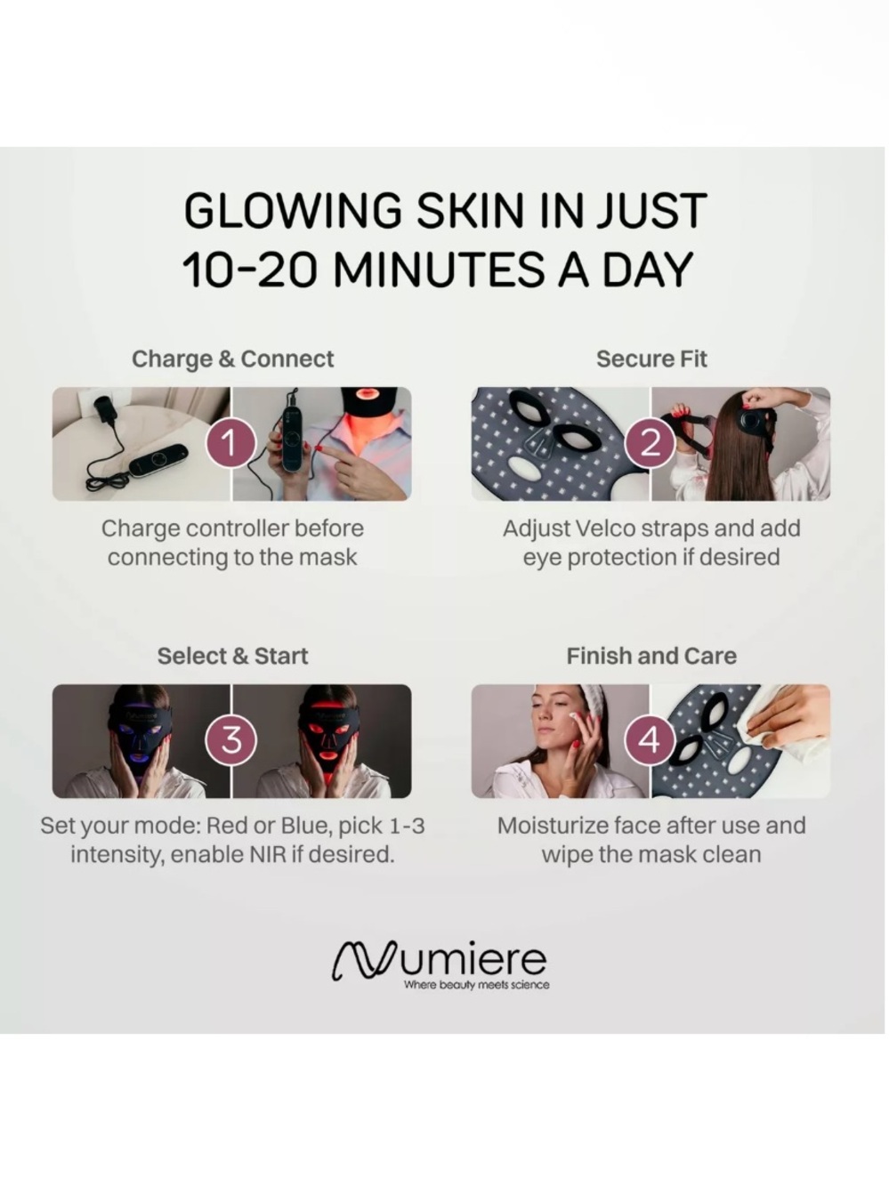 Numiere Time Keeper LED Red Blue Light Face Mask NEW Open Box $249 MSRP - Picture 3 of 13